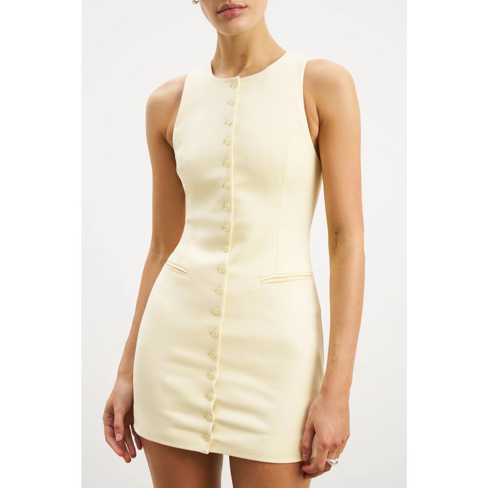 BOA Sleeveless High Neck Tailored Button Down Mini Dress Buttermilk Women's XS